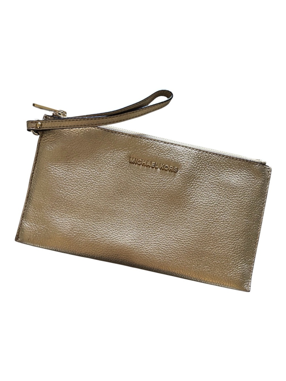 MICHAEL Michael Kors Jet Set Travel Large Wristlet Gold Metallic Leather Zipper
